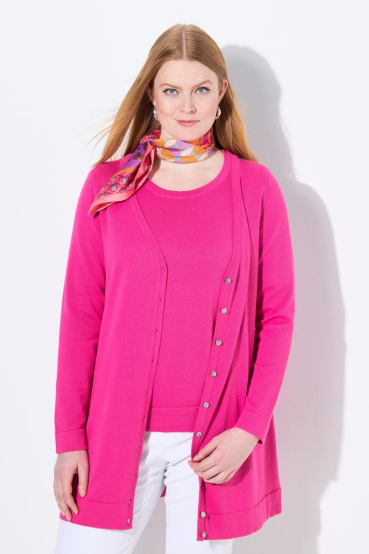 Long cardigan en coton Pima, encolure en V et manches longues