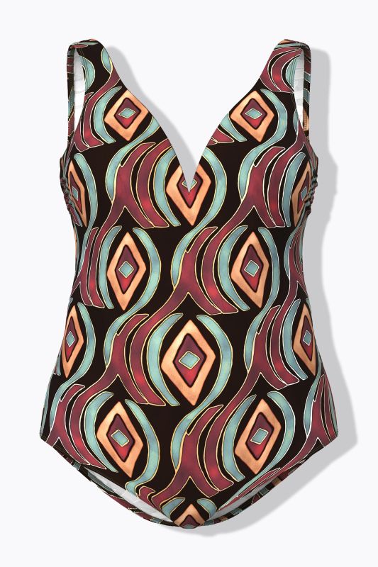 Maillot de bain avec bonnets souples, motif graphique, matière recyclée