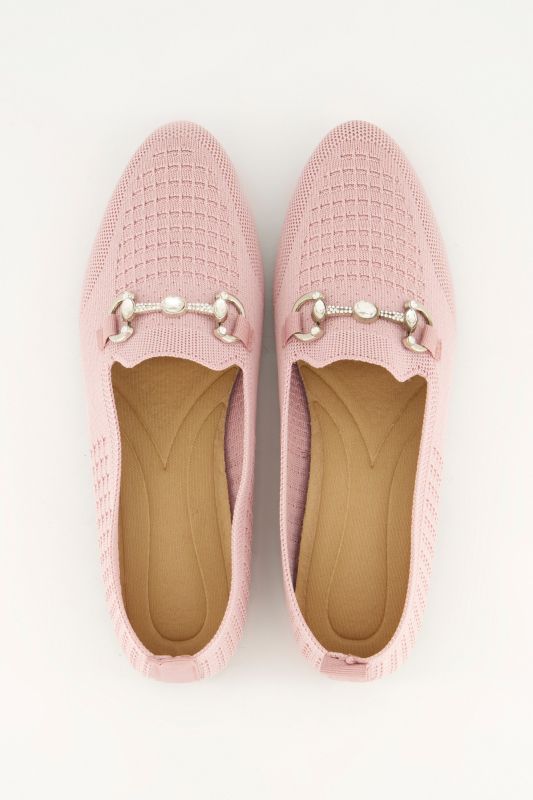 Ballerines en maille, chaînette fantaisie, semelle de propreté amovible - largeur H
