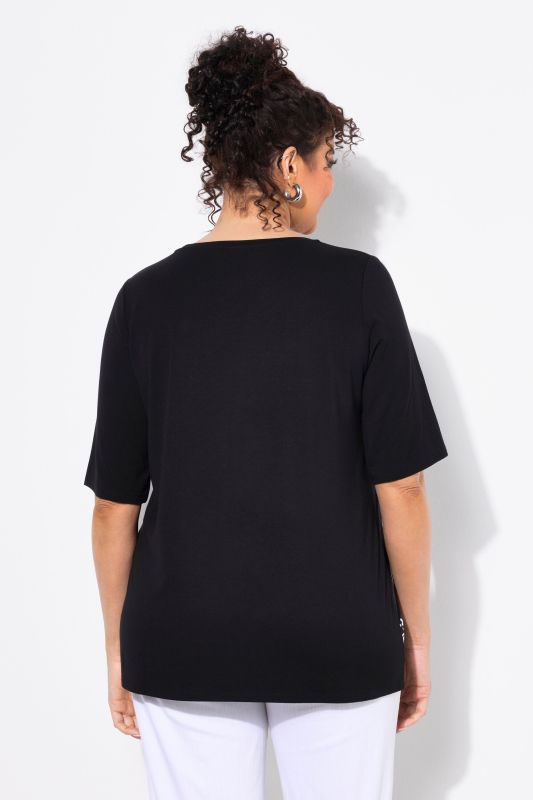 T-shirt en satin sur le devant, col rond et manches courtes, coupe Classic