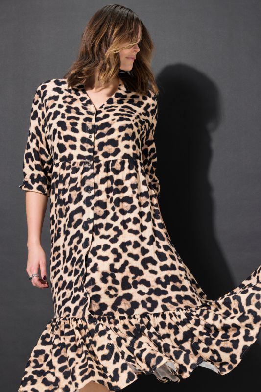 Robe maxi en mousseline, imprimé léopard, coupe évasée