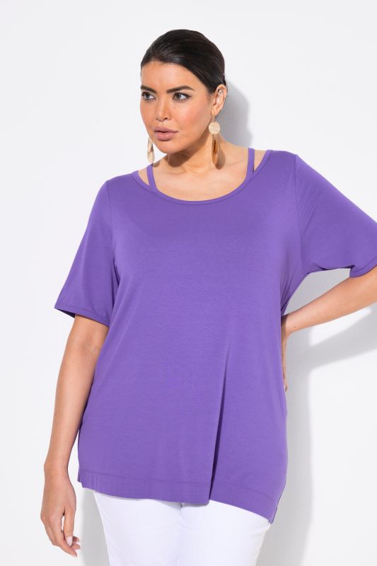 T-shirt avec découpes, coupe Classic Fit, décolleté rond et manches 3/4