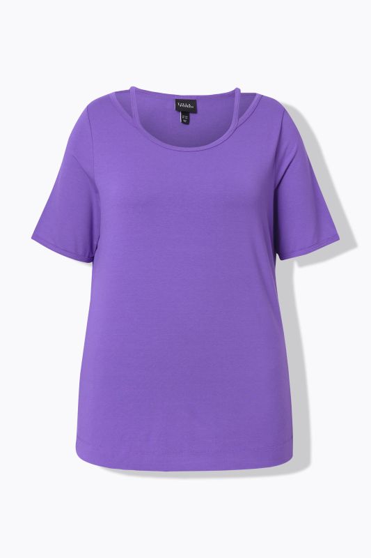 T-shirt avec découpes, coupe Classic Fit, décolleté rond et manches 3/4