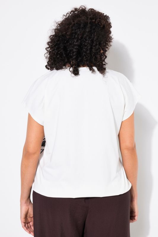 T-shirt oversize, motif cachemire, décolleté en V et manches courtes