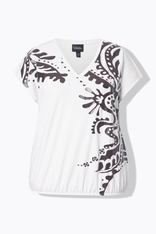 T-shirt oversize, motif cachemire, décolleté en V et manches courtes