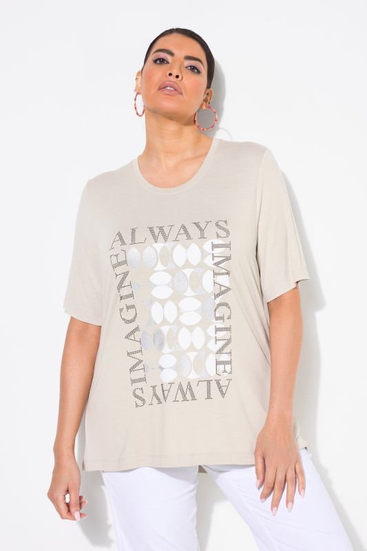 T-shirt message avec rivets, décolleté rond et manches courtes