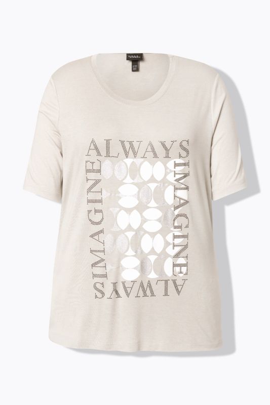 T-shirt message avec rivets, décolleté rond et manches courtes