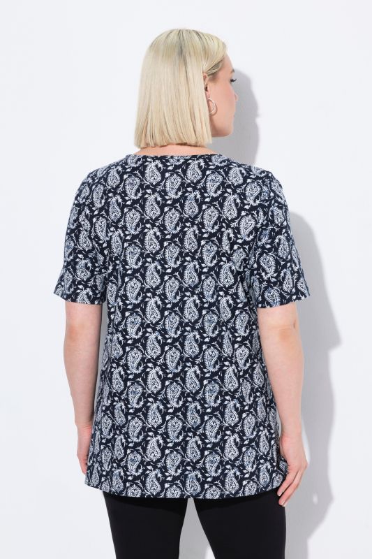 T-shirt à motif, coupe évasée, décolleté carré et manches courtes