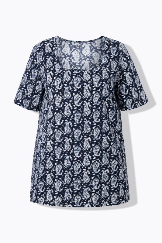 T-shirt à motif, coupe évasée, décolleté carré et manches courtes