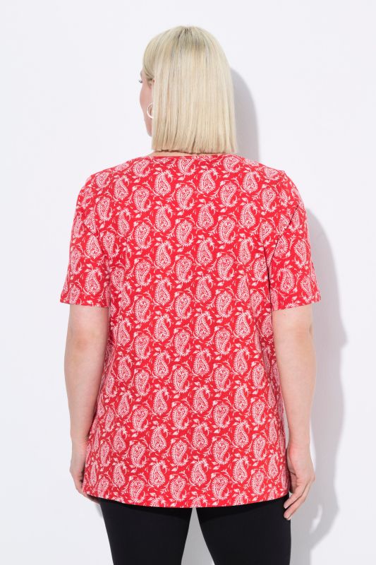 T-shirt à motif, coupe évasée, décolleté carré et manches courtes