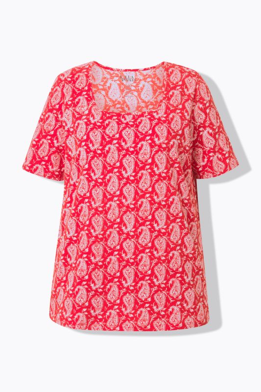T-shirt à motif, coupe évasée, décolleté carré et manches courtes