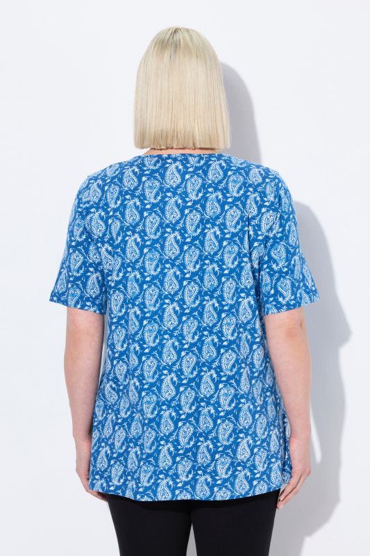 T-shirt à motif, coupe évasée, décolleté carré et manches courtes