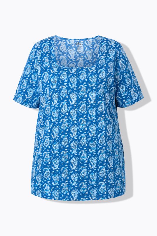 T-shirt à motif, coupe évasée, décolleté carré et manches courtes