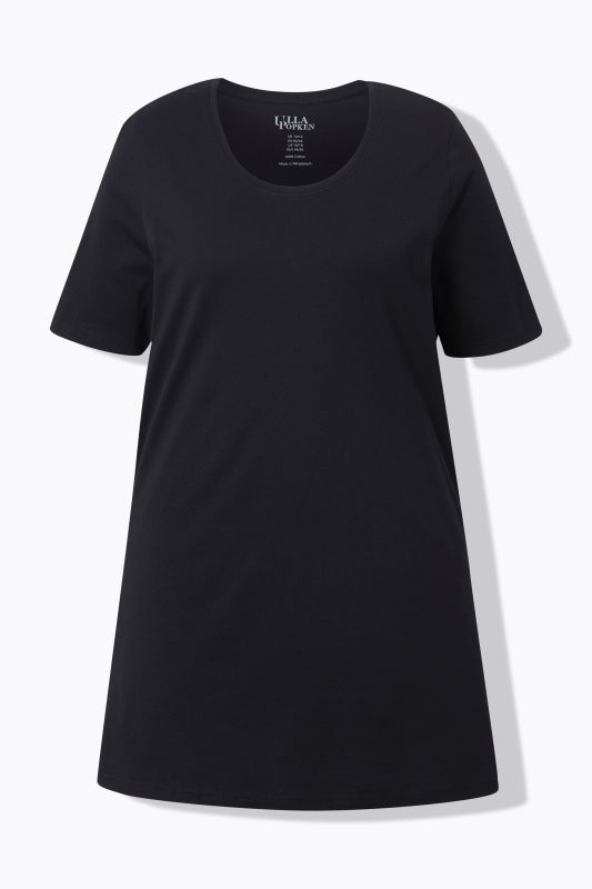 T-shirt long, coupe évasée, col rond et manches courtes