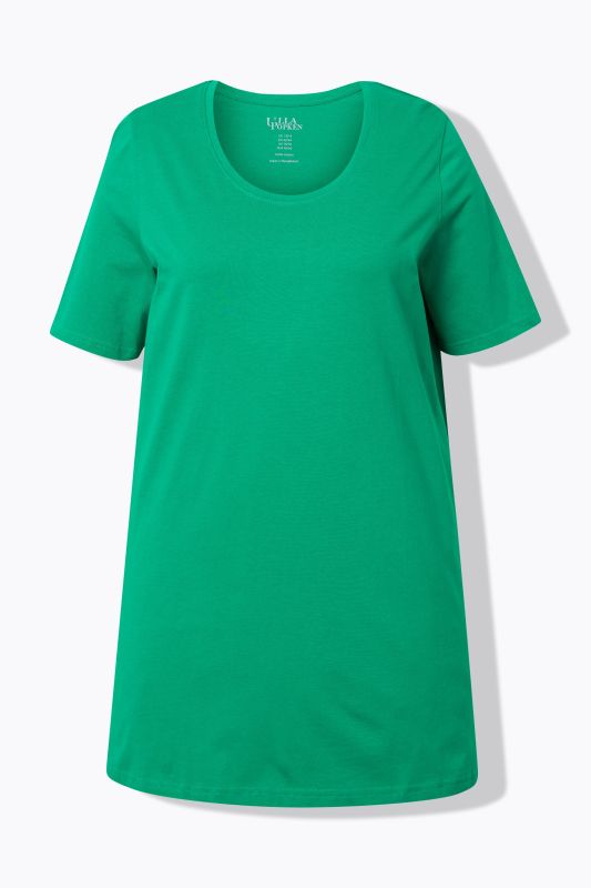 T-shirt long, coupe évasée, col rond et manches courtes