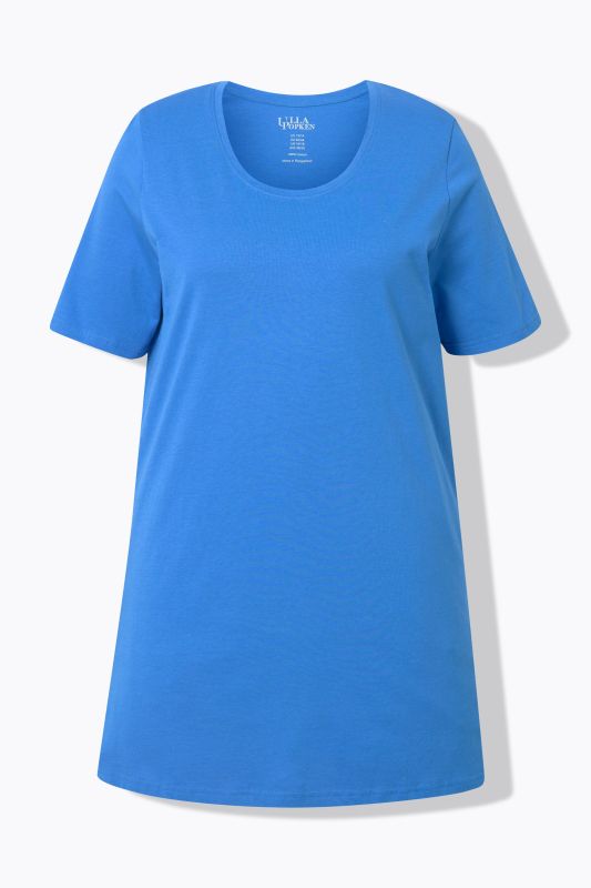 T-shirt long, coupe évasée, col rond et manches courtes