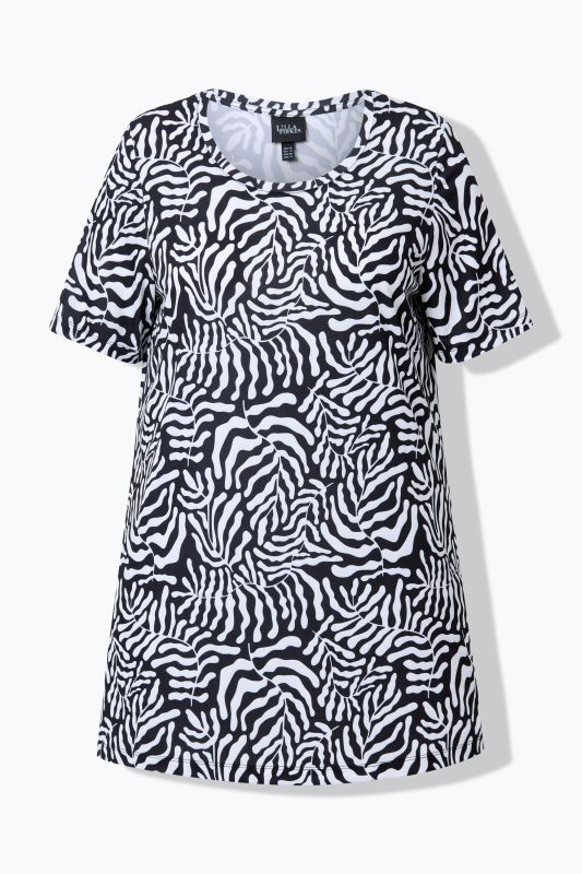 T-shirt long, col rond et manches courtes, coupe évasée