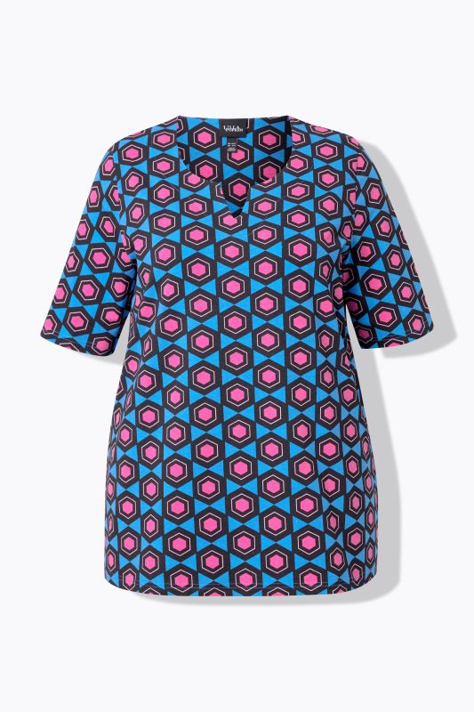T-shirt imprimé graphique, col tunisien et manches courtes