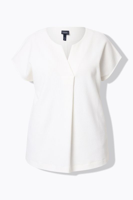 T-shirt oversize, tissu texturé, col tunisien et manches courtes