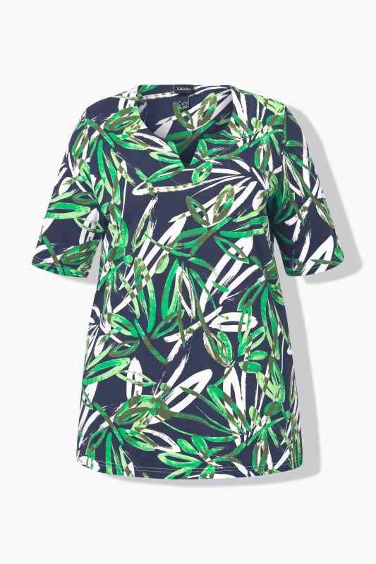 T-shirt à manches courtes et col tunisien, coupe évasée