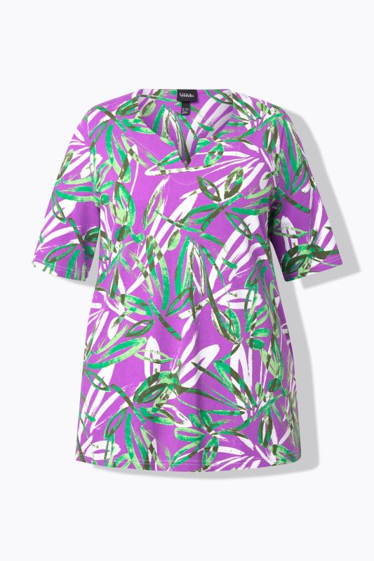 T-shirt à manches courtes et col tunisien, coupe évasée