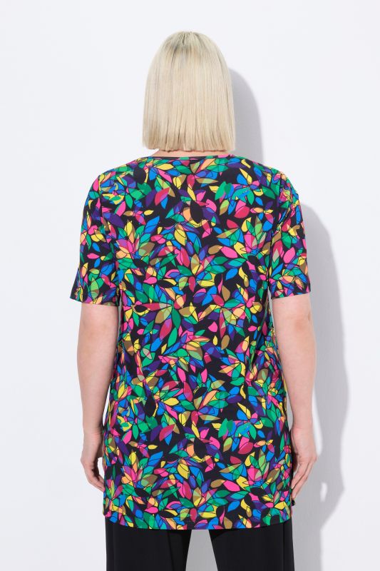 T-shirt long, décolleté carré et manches courtes, coupe évasée