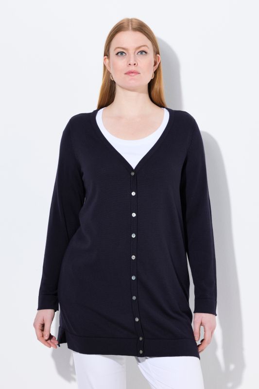 Long cardigan en coton Pima, encolure en V et manches longues