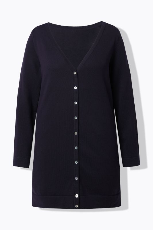 Long cardigan en coton Pima, encolure en V et manches longues