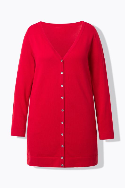 Long cardigan en coton Pima, encolure en V et manches longues