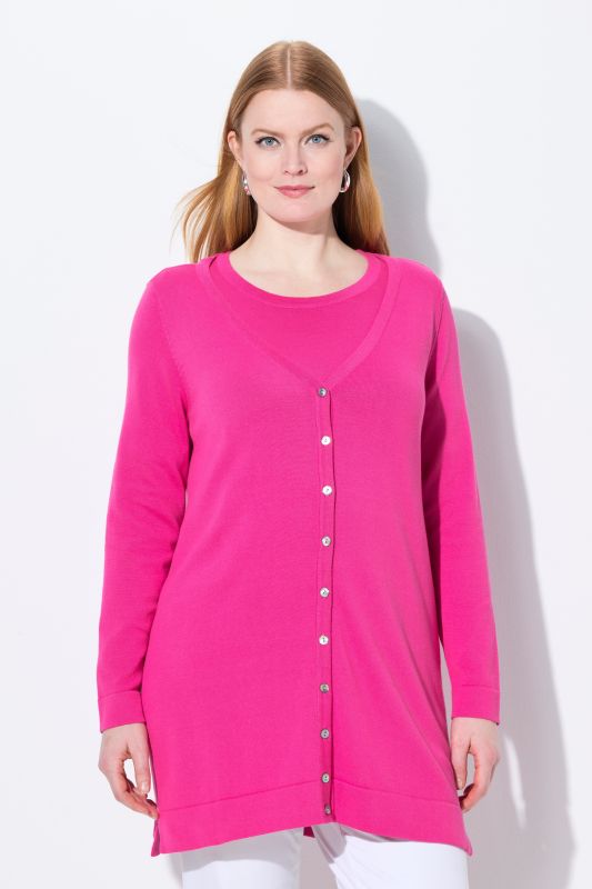 Long cardigan en coton Pima, encolure en V et manches longues