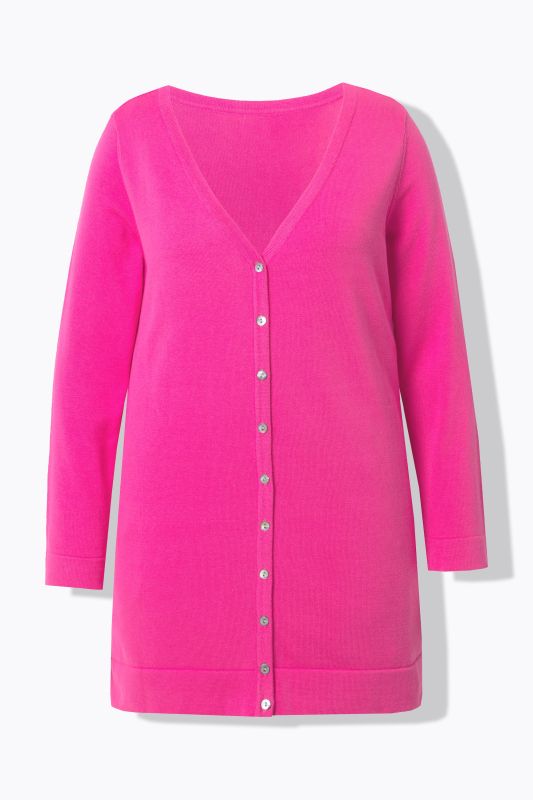 Long cardigan en coton Pima, encolure en V et manches longues