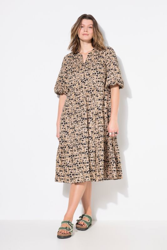 Robe midi à volants, imprimé à fleurs, coupe évasée