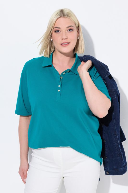Polo en maille piquée avec patte de boutonnage en velours et manches courtes