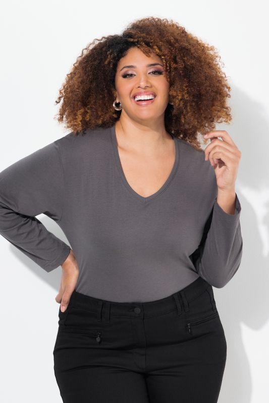 T-shirt coupe Relaxed Fit, col en V et manches longues