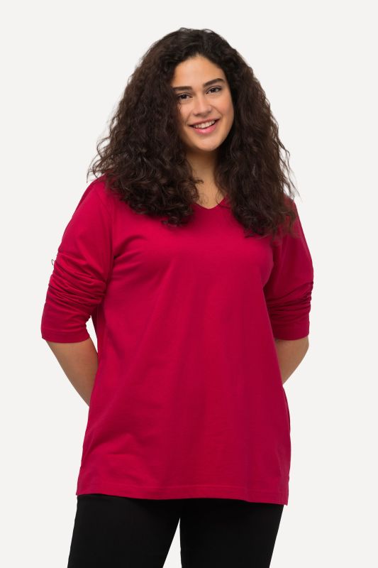 T-shirt coupe Relaxed Fit, col en V et manches longues