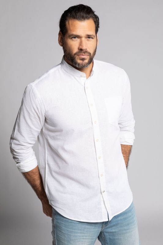Chemise en lin mélangé. Manches longues et col officier - coupe Modern Fit
