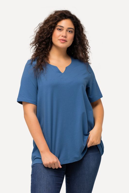 T-shirt à manches courtes, coupe évasée et col rond fendu