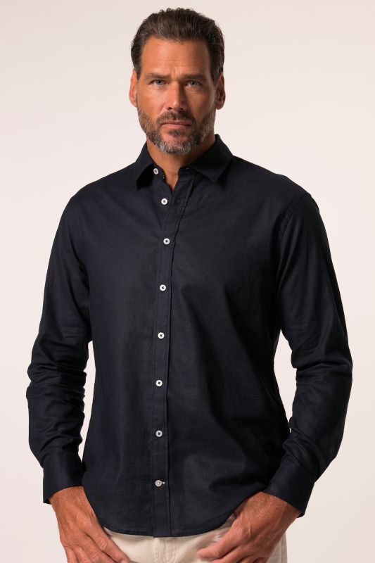 Chemise en lin mélangé, manches longues et col Kent, coupe Modern Fit