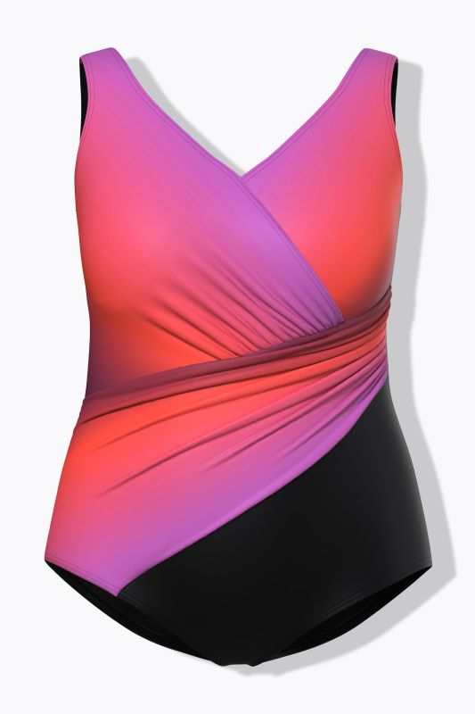 Maillot de bain avec dégradé de couleurs, drapés et bonnets souples, matière recyclée