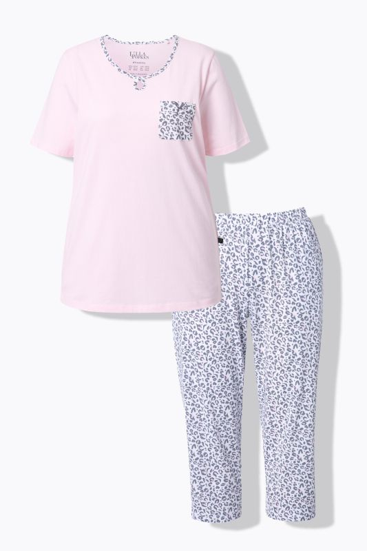 Pyjama motif léopard, décolleté rond et manches courtes