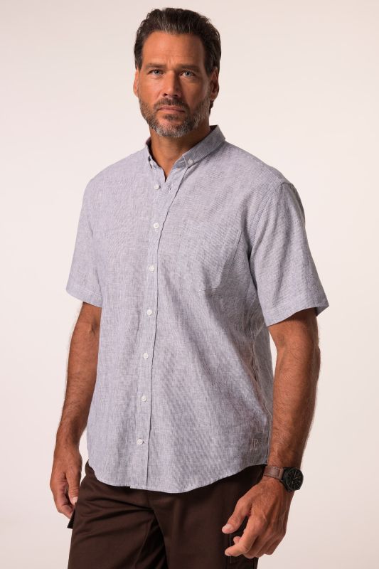Chemise à rayures en lin mélangé JP 1880, manches longues et petit col à pointes boutonnées, coupe Modern Fit - jusqu'au 8 XL