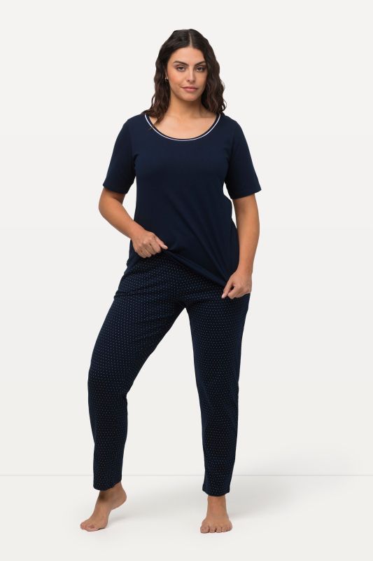 Pyjama à manches courtes, col rond et motif à pois