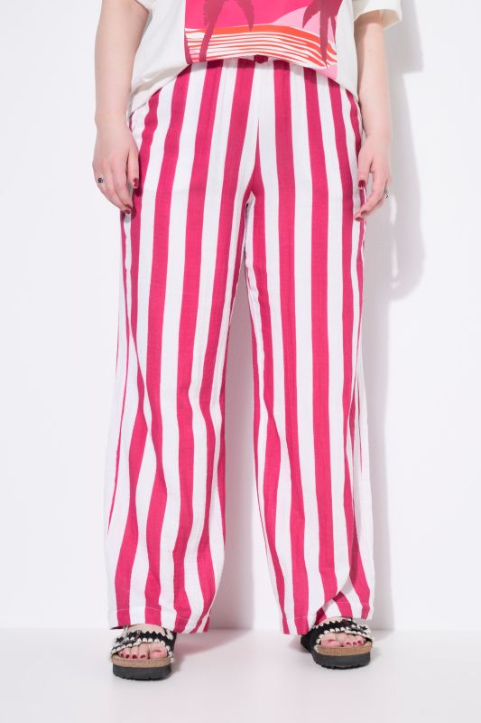 Pantalon en mousseline rayée, jambe large et taille élastique
