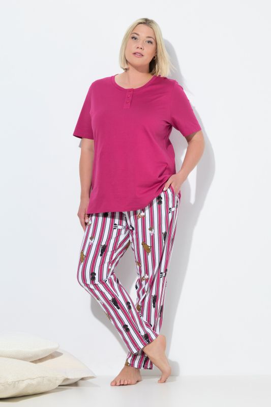 Pyjama deux pièces, T-shirt uni, pantalon avec motif hot-dog