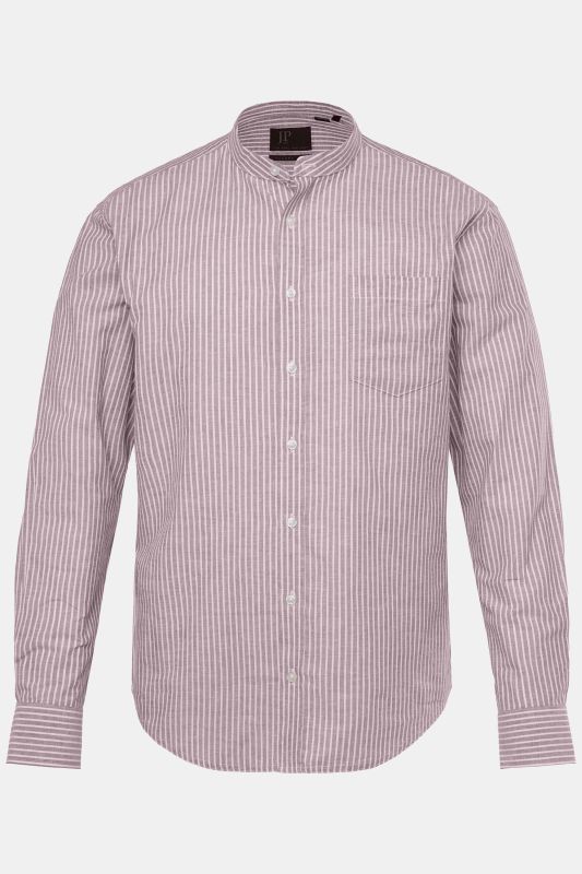 Chemise à rayures JP 1880 en lin mélangé, manches longues et col montant, coupe Modern Fit - jusqu'au 8 XL