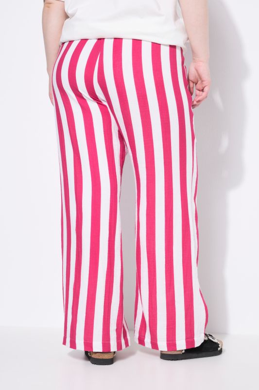 Pantalon en mousseline rayée, jambe large et taille élastique