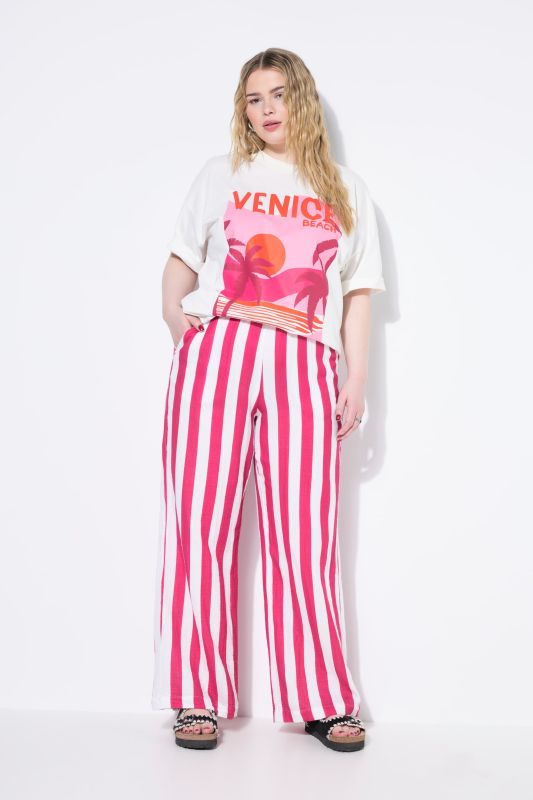 Pantalon en mousseline rayée, jambe large et taille élastique