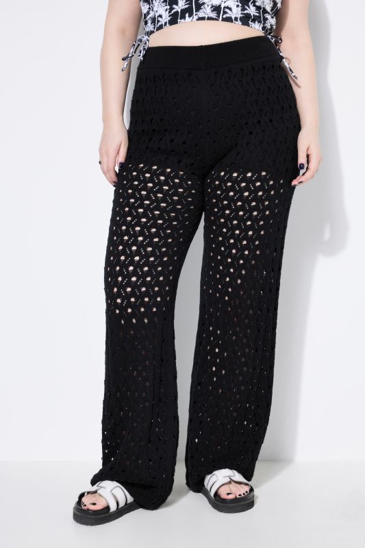 Pantalon jambe droite, maille ajourée