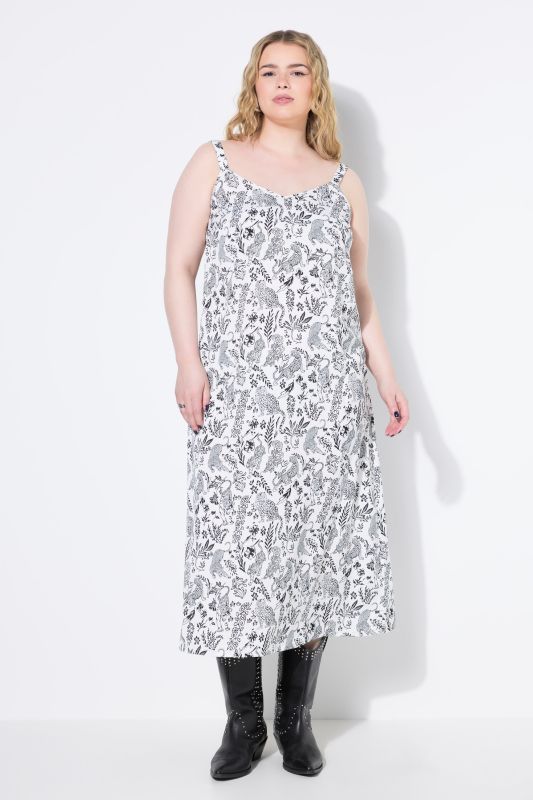 Robe maxi en satin, coupe évasée, imprimé all-over