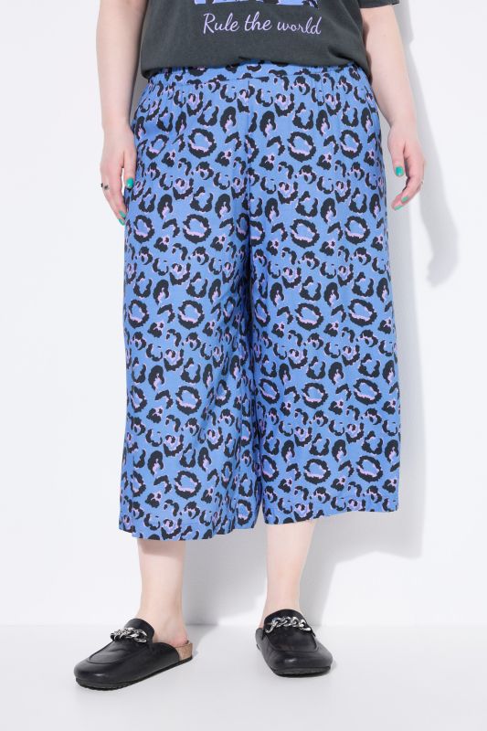 Jupe-culotte jambe large et taille élastique, imprimé léopard